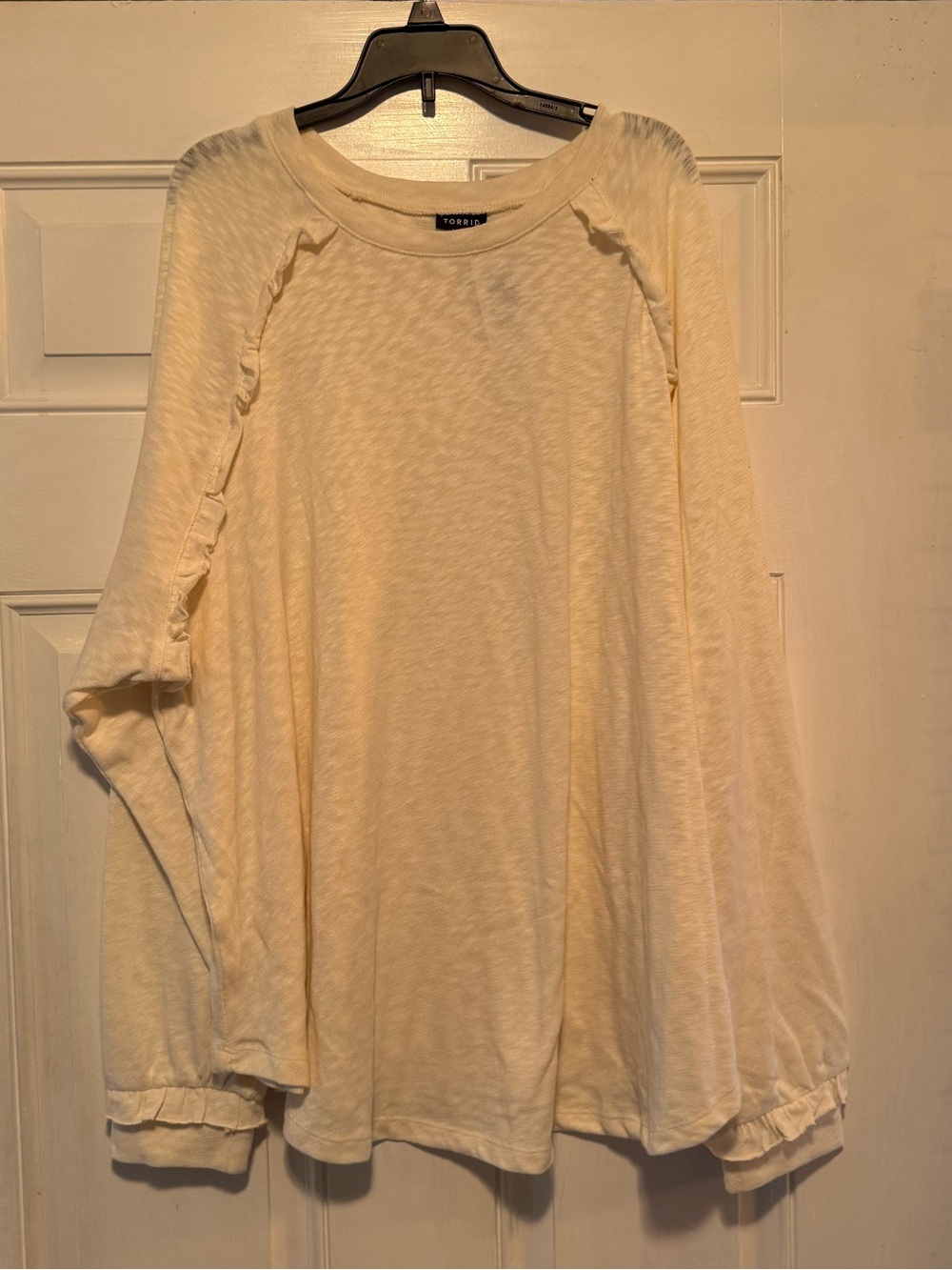 torrid Cream Long-Sleeve Ruffle Shoulder Top